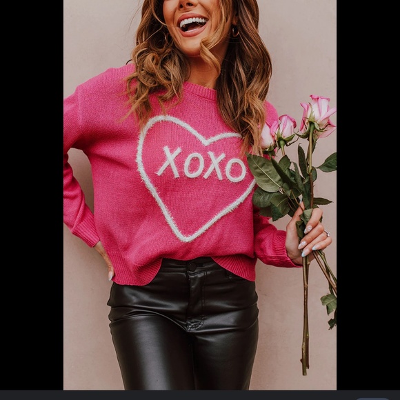 Le Lis Sweaters - 💘 Valentine Day xoxo Pink knit graphic heart Sweater Women’s textured girlcore